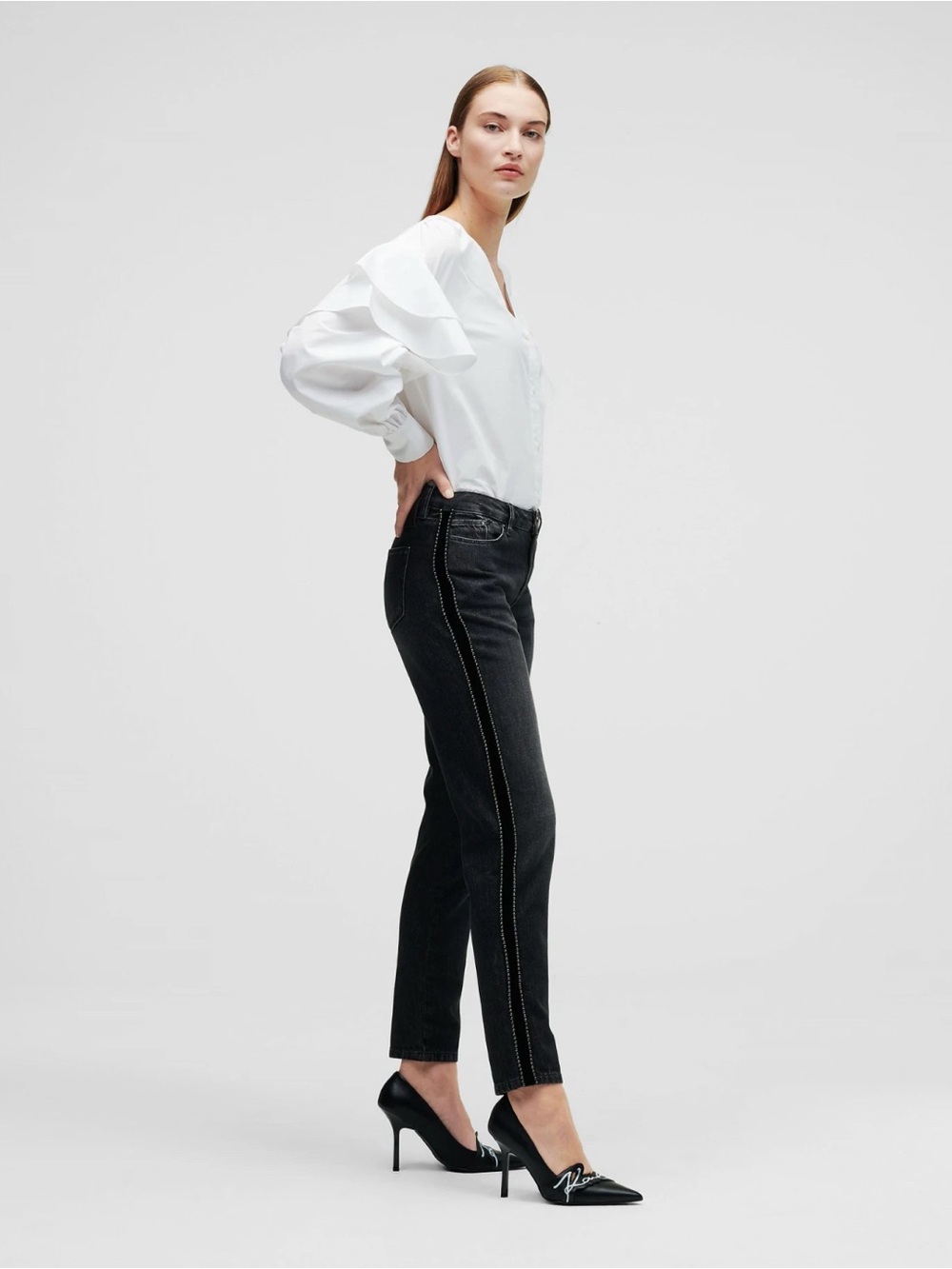 Karl Lagerfeld Black Ankle Jeans with Contrast Side Stitch